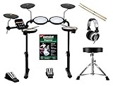 XDrum DD-250 E-Drum Set mit Mesh Heads - Elektronisches Schlagzeug mit 4 Drum Pads, 3 Becken Pads, Kick & Snare Fußcontroller, Rack & Sticks - Set inkl. Hocker, Kopfhörer, Schule und Stick