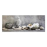 Glasbild - Zen Buddha mit weißen Orchideen - Panorama 50 x 125