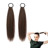 2 Stück Echthaar Zopf, Pferdeschwanz Haarteil, Haarverlängerung, Ponytail Extension für Täglichen Gebrauch und Spezielle Anlässe für Frauen Damen, Hellb