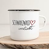 Huuraa Emaille Tasse Schwarzwald verliebt 300ml Vintage Kaffeetasse mit Namen deiner Lieblingsreg