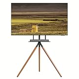 UPGRAVITY Staffelei TV-Ständer für 45-65 Zoll Flachbildschirme, höhenverstellbares Stativ-TV-Ständer mit Soundbar-Regal, tragbarer TV-Bodenständer mit Kabelbindern, 180° drehbar, max. VESA 600 x 400