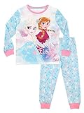 Disney Schlafanzug Mädchen | 100% Baumwolle Frozen Pyjama Kinder | ELSA Eiskönigin und Anna Lang Schlafanzüge Blau 104
