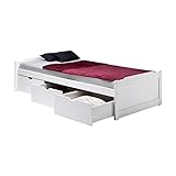 IDIMEX Bett MIA aus massiver Kiefer in weiß, schönes Funktionsbett mit 3 Schubladen, praktisches Jugendbett mit Liegefläche 90 x 200