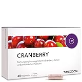 Medicom Cranberry Probiotika: Premium Cranberry-Extrakt mit Proanthocyanidinen und Probiotika, Nahrungsergänzungsmittel, fördert das Wohlbefinden - 30 Kap
