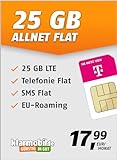 klarmobil Allnet Flat 25 GB – Handyvertrag 24 Monate im Telekom Netz mit Internet Flat, Flat Telefonie und EU-Roaming – Aktivierungscode per E-M