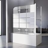 WOWINNE Gestreift Duschwand für Badewanne 130cmx140cm, 3-teilige Faltbare Duschabtrennung mit 5mm Nano ESG Glas, Rahmenlose Glasduschtür mit Seitenglas, Duschtür für Badewanne in C