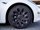 Tesla Model 3 Radkappen Set 18-Zoll Nabenkappe Abdeckung Matt Schwarz 2021-2023 Zubehör für Aero Felgen - Radnabenabdeckung Turbine Felg