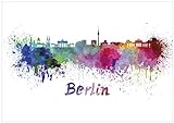 Wallario selbstklebendes Riesenposter - Städte als Aquarell - Skyline von Berlin, Klebefolie in Premiumqualität, Aufkleber Größe: 70 x 100