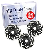 3x Trade-Shop V-Segment Diamant Schleifteller/Schleiftopf 125 x 22,2mm kompatibel mit DeWalt Eibenstock Festool Hilti Flex Collomix Schleifer Fräse Granit M