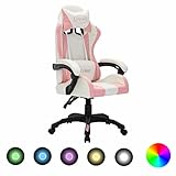 Chaduof Gaming-Stuhl mit RGB Leuchten, Bürostuhl, Gaming Chair, Gaming Sessel, Schreibtisch Stuhl, Drehsessel, Rosa und Schw
