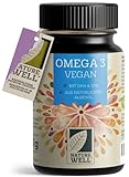 Omega-3 Vegan 60 Kapseln hochdosiert, 2000mg , Algenöl pro Tag mit 600mg DHA & 300mg EPA, veganes Omega-3 aus nachhaltigem Anbau als Fischöl-Alternative, laborgeprüft mit Zertifikat, NatureW