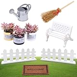 NOCHME Miniatur Wichtel Zubehör, 9-teilige Feen Miniatur Puppenhaus Deko Wichteltür Zaun Enthält simulierte Mini-Pflanzen Dekoration für Garten Gartenhaus Dek
