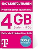 Telekom MagentaMobil Prepaid M SIM-Karte ohne Vertragsbindung, 5G inkl. I 4 GB & Allnet Flat (Min, SMS) in alle dt. Netze + EU-Roaming I Surfen mit 5G/ LTE Max & Hotspot Flat I 10 EUR Startguthab