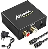 Audio Konverter Wandler Digital,AMANKA Toslink und Koaxial zu Analog (Cinch und 3,5mm Klinke) mit Netzteil 5V/DC und Toslink kabel - Schw