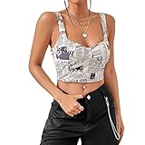 Damen-Sommer-Mini-Schlingenweste, ärmellos, rückenfrei, niedrig geschnitten, Zeitungsdruck, bauchfrei, schwarz / weiß, M