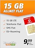 klarmobil Allnet Flat 15 GB – Handyvertrag 24 Monate im Vodafone Netz mit Internet Flat, Flat Telefonie und EU-Roaming – Aktivierungscode per E-M