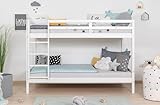 TiCAA Etagenbett, Kinderbett Stockbett für Kinder mit Treppe & Zwei Liegeflächen aus Kiefer Massivholz weiß Bettgestell 90 x 200