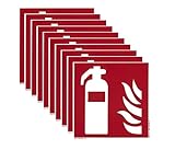 MBS-FIRE - Brandschutzfachhandel Feuerlöscher-Schild 150 x 150 mm, PVC, nachleuchtend, selbstklebend, nach DIN EN ISO 7010 F001, DIN 67510, Brandschutzschild, 10 Stück