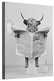 MKHFUW Schottische Hochland Kuh Wandkunst Schwarz-Weiß Leinwandbild Cottage Badezimmer Dekorative Kuh Wandbild in Badewanne,Rahmenlos (Leserinder,30 x 40 cm)