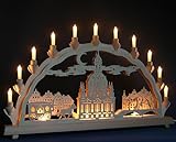 Schwibbogen Dresden Frauenkirche & Stadtansicht - Motiv - 68cm, 11 Kerzen + Vorbeleuchtung - Feine Handarbeit aus dem Erzgebirge - Weihnachten erzgebirgischer Lichterbog