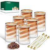 Latte Macchiato Gläser Twill Doppelwandig 400ml 6er Pack mit 6 Löffeln Doppelwandige Kaffeegläser Cappuccino Tassen Glas Spiralförmig Thermogläser Teegläser aus Borosilikatg