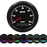 Geloo 85 mm GPS-Tacho, 7 Farben Hintergrundbeleuchtung 60 km/h Kilometerzähler Geschwindigkeitsmesser für Motorrad, Marine, Boot, Auto, LKW mit GPS