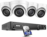 ANNKE H800 4K PoE Überwachungskamera Set, 8CH 4K PoE NVR mit 2TB HDD + 4PCS PoE IP Kameras unterstützt Audioaufnahme, H.265 + Codierung, IP67 Wetterfest, 256 GB TF-Karte, Fernzug