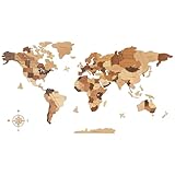 Creawoo Hölzerne 3D Weltkarte Wanddekoration, Mehrschichtige Natürliche Massive Hölzerne Karte Wandnust für Haus & Büro, Mehrfarbige Reisekarte aus Holz, Perfekt für Kreatives Geschenk-100x57