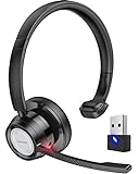 Link Dream Bluetooth Headset mit Mikrofon & USB Dongle - Wireless mit Geräuschunterdrückung & 20 Stunden-Sprechzeit, Mic Mute EIN Standard für Call-Center, Zoom, Teams, Skyp