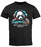 Neverless® Herren T-Shirt Panda Bär Aufdruck Tiermotiv Musik Techo Print Fashion Streetstyle schwarz XXL