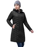 33,000ft Wintermantel Damen Steppmantel Leicht Parka Wasserdicht Winterjacke Langer Jacke Pufferjacke Warme Outdoorjacke Thermolite Steppjacke mit Kapuze Schwarz 38
