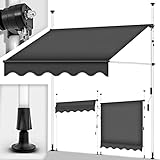 tillvex Klemmmarkise 400cm Grau mit Handkurbel Balkon | Balkonmarkise ohne Bohren | Markise UV-beständig & höhenverstellbar | Sonnenschutz w