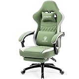 Dowinx Gaming Stuhl Stoff mit Taschenfederkissen, Massage Gaming Sessel mit Fußstütze, Ergonomischer PC Stuhl Gamer Stuhl Bürostuhl 150 kg belastbarkeit, Grü