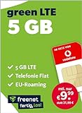 freenet green LTE 5 GB – Handyvertrag 24 Monate im Vodafone Netz mit Internet Flat, Flat Telefonie und EU-Roaming – Aktivierungscode per E-M