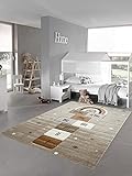 Teppich-Traum Kinderzimmer Teppich Spielteppich mit Sternen Hüpfspiel Himmel & Hölle Herz Regenbogen beige braun grau Größe 120x170