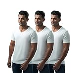 MAKKURO Unterhemd alternativ als Basic T-Shirt tragbar mit V Ausschnitt und kurzen Ärmeln im 3er Pack aus Baumwolle Basic Slim Fit T-Shirt (as3, Alpha, m, Regular, Regular, weiß)