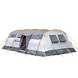 Skandika Tunnelzelt Hurricane für 12 Personen | Großes Zelt mit 2 Schlafkabinen, mit/ohne eingenähtem Zeltboden, wasserdicht, 5000 mm Wassersäule, 2,15 m Stehhöhe, 2 Eingänge | Camping