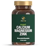 VITACTIV Calcium Magnesium Zink Tabletten - Mineralkomplex hochdosiert für Knochen, Muskeln, Haut & Haare - Calciumcitrat, Magnesiumcitrat und Zinkcitrat - Hohe Bioverfügbarkeit, Vegan - 100 Stück