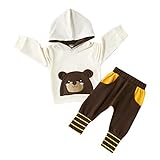 Xmiral Neugeborenen Mädchen Jungen Langarm Cartoon Bär Mit Kapuze Tops + Hosen Outfits Unisex Baby Sweatshirt Kleidung Set(Braun,12-18 Monate)