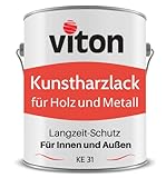VITON Kunstharzlack für Holz und Metall - 3,5 Kg Alkydharzlack für Außen - Einschichtig, Seidenmatt, Schwarz - Bootslack-Qualität - Lange Haltbar & Widerstandsfähig - KE 31 - RAL 3011 Schw