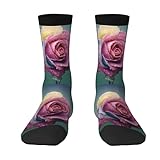 GRatka Crew-Socken, lustige Kompressionssocken, lässig, Neuheit, Sportsocken, 40 cm lang, für Unisex,Bunte Rose-Romance-Blütenb