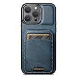 PuRoxx Leder Hülle für iPhone 15 Pro Max/15 Pro/15 Plus/15, Dünne Schutzhülle, Magnetische Flip Ständer Vintage Business Geldbörse Handyhülle mit Kartenfach,Blau,15