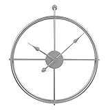 LW Collection Wanduhr Alberto Silber 52cm - Wanduhr modern minimalistisch - Große industrielle Wanduhr - Leises Uhrwerk - Industriell Metall - Stille U