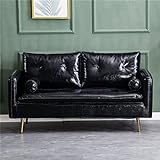 57''W Kunstledersofa, 2-Sitzer-Couch mit Massivholzrahmen und gepolsterten Kissen, für Wohnzimmer, Wohnung, Wohnzimmer,Schw