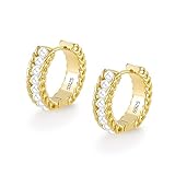 ALEXCRAFT 14K Perlenohrringe Creolen Gold Perlen Klein Goldene Ohrringe Damen Geschenk für Frauen Freundin Mama M