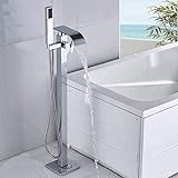 Wannenarmatur stehend Wasserhahn Badarmatur Boden montiertes Duschset mit Handbrause freistehend Farbe: C