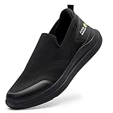 FitVille Herren Slip on Sneakers Extra Weite Bequeme Turnschuh Leicht Walkingschuhe Atmungsaktiv Breite Slipper Schuhe, Schwarz, 42 EU W