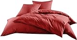 Mako-Satin Baumwollsatin Bettwäsche Uni einfarbig zum Kombinieren (Kissenbezug 40 cm x 80 cm, Rot)