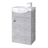 Planetmöbel Badmöbel Set Gäste WC Waschtischunterschrank Keramikwaschbecken (Waschuntertisch, Beton)
