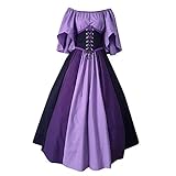 Mittelalter Kleidung Damen Kontrastfarbe Taille Schwingrock Renaissance Gothic Prinzessin Mittelalter Kleid Frauen Party Cosplay Kostüm Kleider Langarm Bodenlangen Halloween Kleidung Große Größ